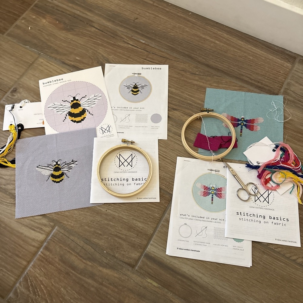 Diana Watters Completed Dragonfly/bee Cross Stitch Kits